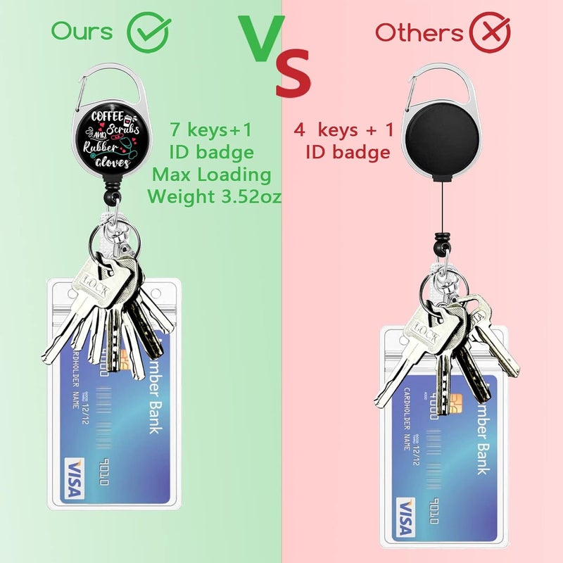 GIANCOMICS Funny Nurse ID Badge Holder with Lanyard, Coffee Scrubs and Rubber Gloves Badge Reel Retractable with 360 Degrees Rotate Carabiner Clip Heavy Duty, Cute ID Holder ID Clip Name Badge Clip Keychain - Image 5
